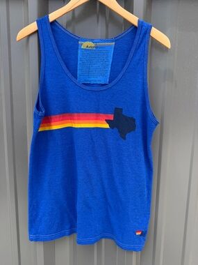 Aviator Nation ACL 2017 Tank Top Blue Rainbow Stripe Texas Graphic Size L